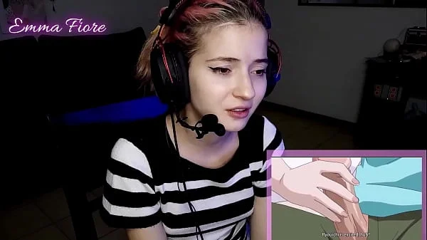 18yo youtuber gets horny watching hentai during the stream and masturbates - Emma Fiore